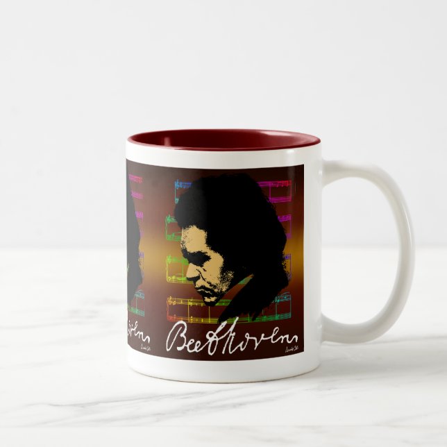 CAFÉ EM DOIS TONS CANECA DA CABEÇA DO ESBOÇO DE BEETHOVEN (Direita)