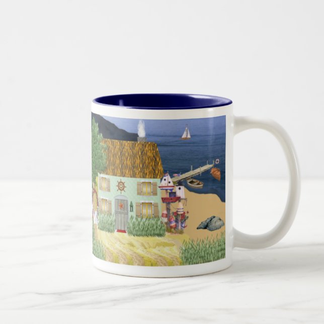 Café Em Dois Tons Caneca da casa de campo do beira-mar (Direita)