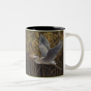 Café Em Dois Tons Caneca da garça-real de grande azul