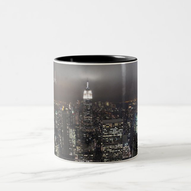 Café Em Dois Tons Caneca da noite de New York da arquitectura da (Centro)