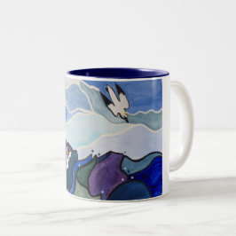 Café Em Dois Tons Caneca da pintura de Gannets do mergulho