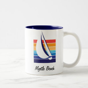 Café Em Dois Tons Caneca da praia de Square_Myrtle da cor do barco