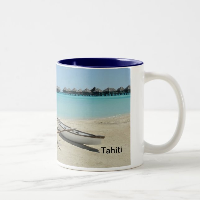 Café Em Dois Tons Caneca da praia de Tahiti Bora Bora (Direita)