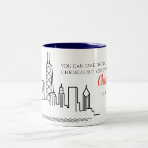 Café Em Dois Tons Caneca das citações da skyline de Chicago