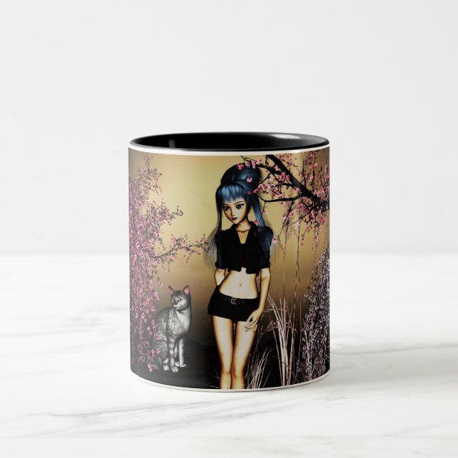 Café Em Dois Tons Caneca das flores de cerejeira (Centro)