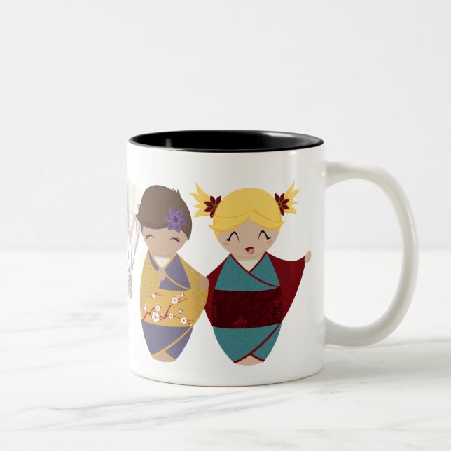 Café Em Dois Tons Caneca das irmãs de Kokeshi (Direita)