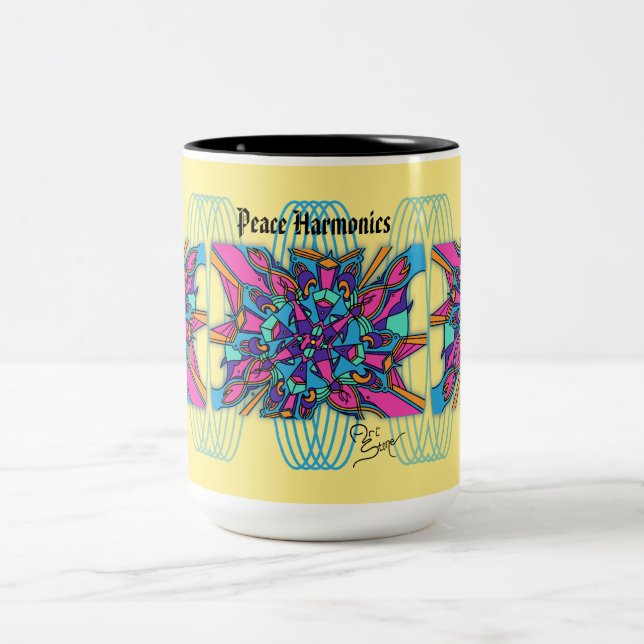 Café Em Dois Tons Caneca de 15 onças: Harmónicos da paz (Centro)