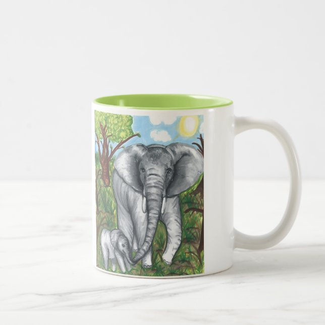 Café Em Dois Tons Caneca de 330ml dos Elefantes da Maddie (Branco/Ve (Direita)