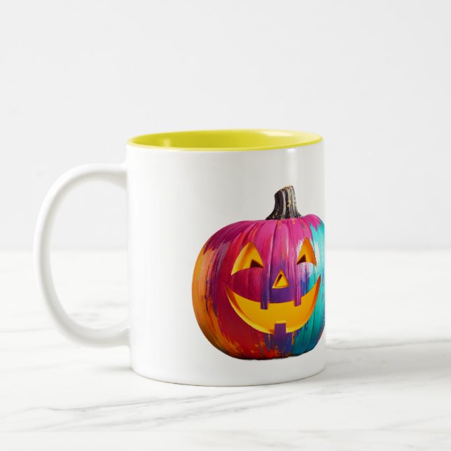Café Em Dois Tons Caneca de Abóbora Arco-Íris Pop Art (Esquerda)