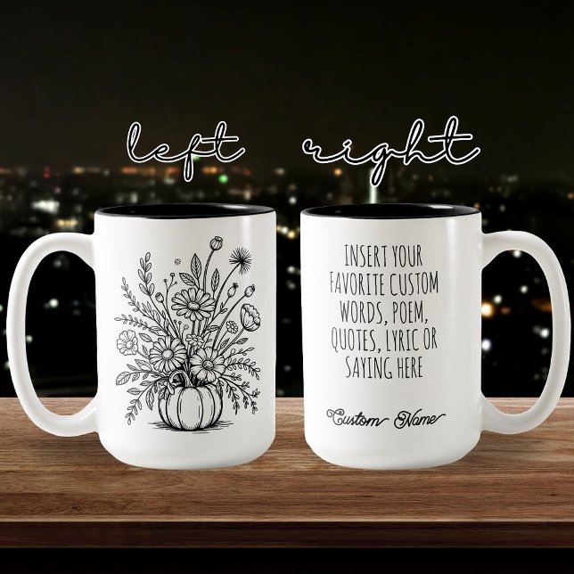 Café Em Dois Tons Caneca de Abóbora com Flores Personalizadas para O (floral pumpkin mug, fall vibes coffee mug, pumpkin season mug, halloween mug for women or coworkers,)