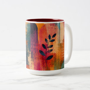 Café Em Dois Tons Caneca de Acento Botânico Abstrato