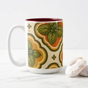 Café Em Dois Tons Caneca de Acento com Padrão de Manjericão Retro