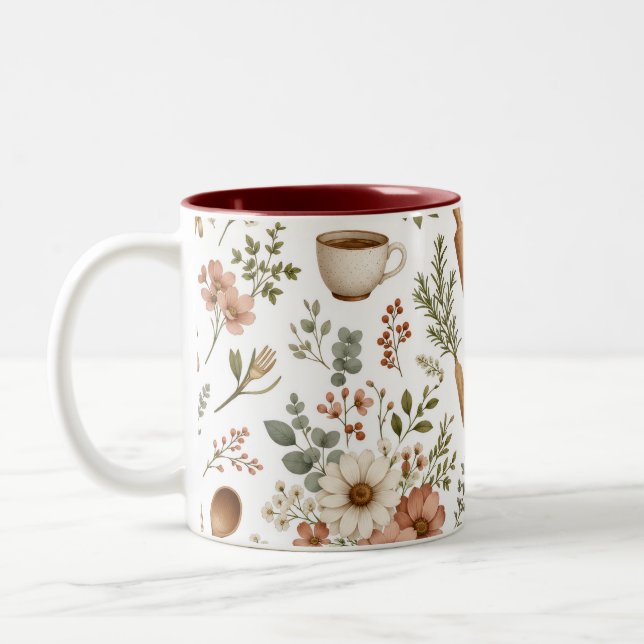 Café Em Dois Tons Caneca de Acento de Cozinha Floral (Esquerda)