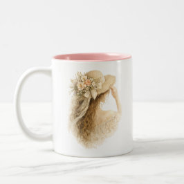 Café Em Dois Tons Caneca de água com senhora de chapéu de flores