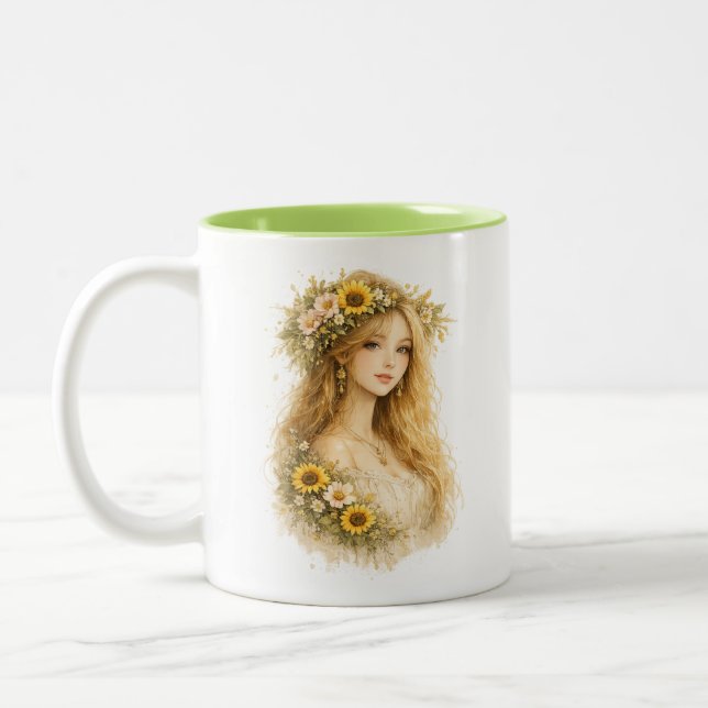 Café Em Dois Tons Caneca de água-marinha de girassol (Esquerda)