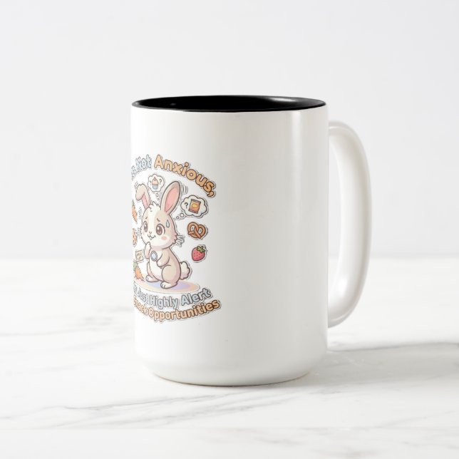 Café Em Dois Tons Caneca de Alerta de Lanche do Coelho Ansioso (Frente Esquerda)