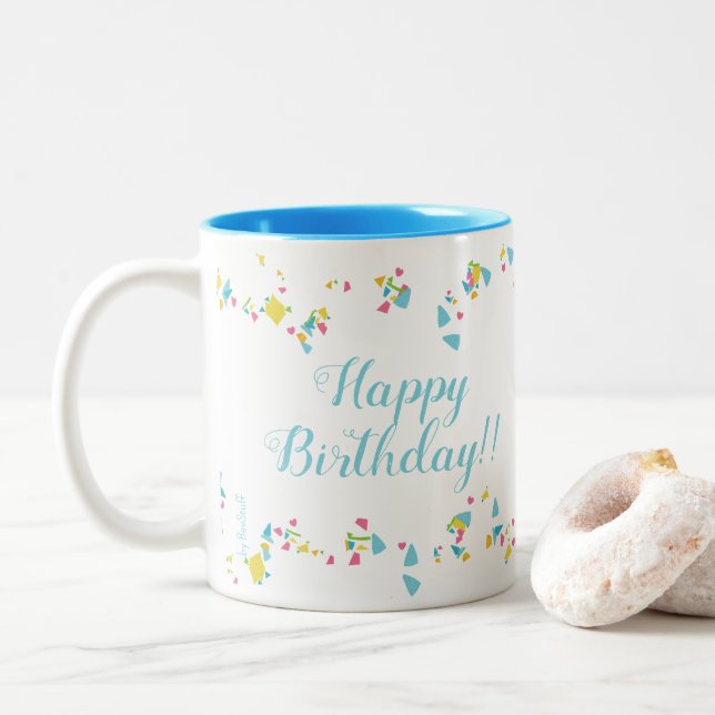 Café Em Dois Tons Caneca de Aniversário Confetes Festivos (Com Donut)