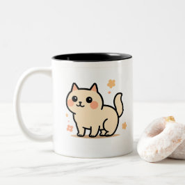 Café Em Dois Tons Caneca de aniversário de gato Kawaii fofa para cri