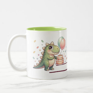 Café Em Dois Tons Caneca de Aniversário de Meninos Dinossauro Fofo N