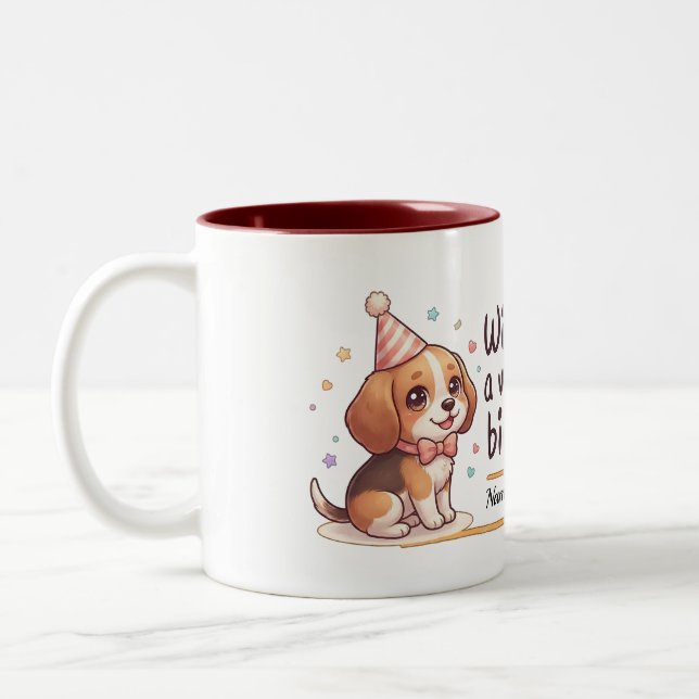 Café Em Dois Tons Caneca de aniversário personalizada com nome fofo  (Esquerda)
