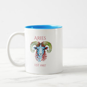 Café Em Dois Tons Caneca de Ano Personalizado Floral Áries de Duas C