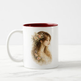 Café Em Dois Tons Caneca de Aquarela com Perfil Botânico Feminino