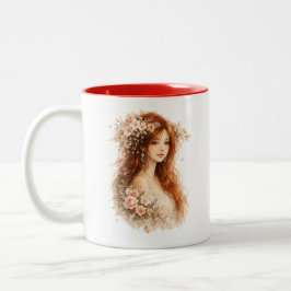 Café Em Dois Tons Caneca de Aquarela Donzela Rosa Selvagem