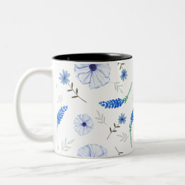 Café Em Dois Tons Caneca de Aquarela Flor Silvestre Azul