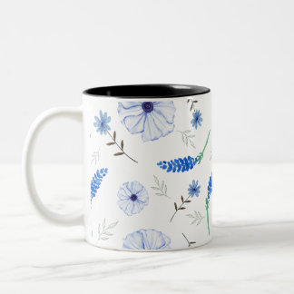 Café Em Dois Tons Caneca de Aquarela Flor Silvestre Azul