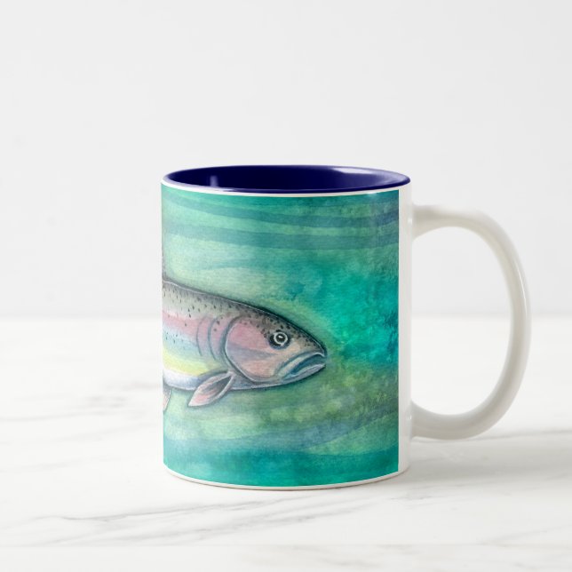 Café Em Dois Tons Caneca de Arte de Truta Arco-Íris (Direita)