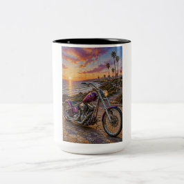 Café Em Dois Tons Caneca de Arte Mosaico Chopper Crimson Highway