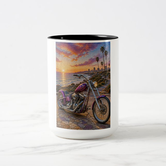 Café Em Dois Tons Caneca de Arte Mosaico Chopper Crimson Highway (Centro)