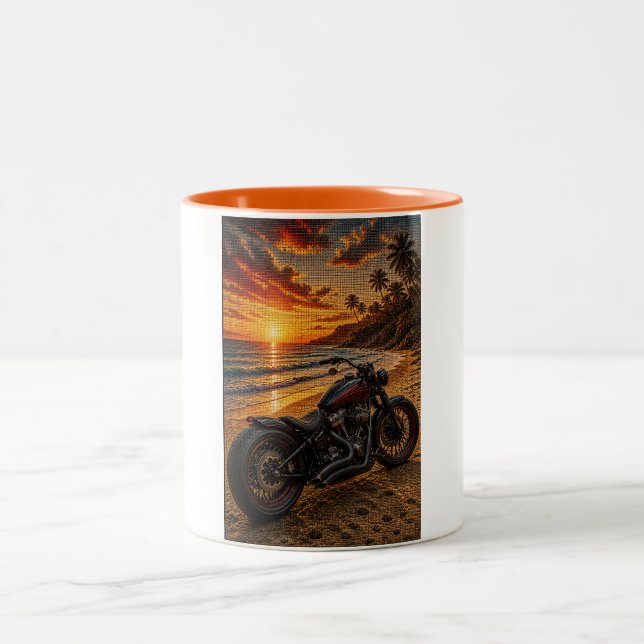 Café Em Dois Tons Caneca de Arte Mosaico Tropical Sunset Bobber (Centro)