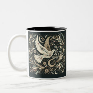 Café Em Dois Tons Caneca de Arte Pacífica, Design de Ave Floral, Caf