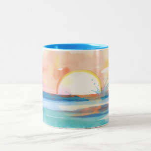 Café Em Dois Tons Caneca de Arte Tropical Ocean Splash Sunset