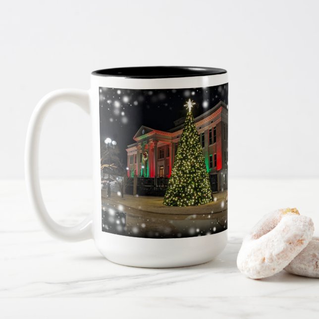 Café Em Dois Tons Caneca de Árvore Natal (Com Donut)