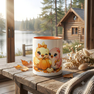 Café Em Dois Tons Caneca de aves e abóbora de Halloween fofa