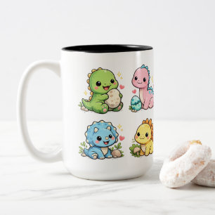 Café Em Dois Tons Caneca de Bebês Dinossauros Kawaii Fofos   Dinossa
