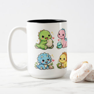 Café Em Dois Tons Caneca de Bebês Dinossauros Kawaii Fofos | Dinossa