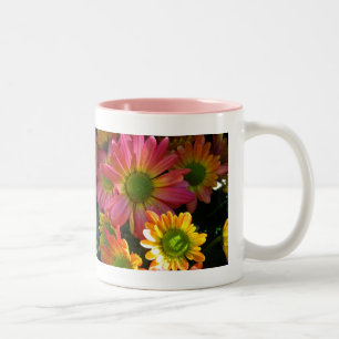 Café Em Dois Tons Caneca de Bebida Flores de Outono Rosa e Amarela