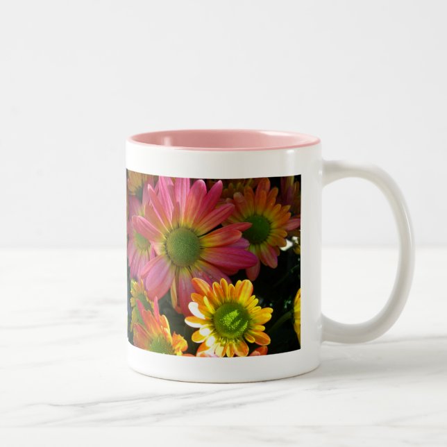 Café Em Dois Tons Caneca de Bebida Flores de Outono Rosa e Amarela (Direita)
