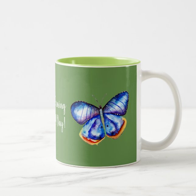 Café Em Dois Tons Caneca de borboleta verde e azul (Direita)