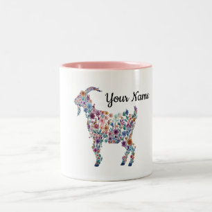 Café Em Dois Tons Caneca de cabra floral PERSONALIZADA Botânica Anim