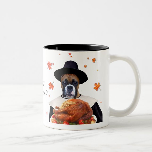 Café Em Dois Tons Caneca de cachorro do Boxer de Ação de Graças (Direita)