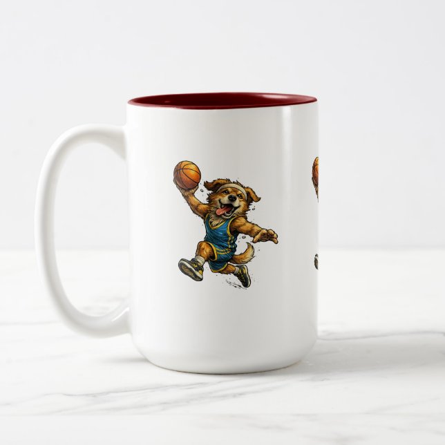 Café Em Dois Tons Caneca de Cachorro Engraçado de Basquete – Fila de (Esquerda)