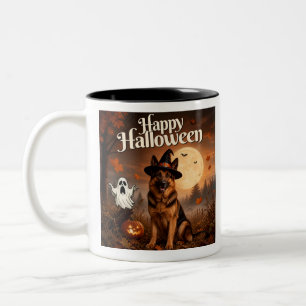 Café Em Dois Tons Caneca de Cachorro Feliz Halloween