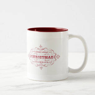 Café Em Dois Tons Caneca de café...Feliz Pequeno Natal vermelho e br
