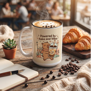 Café Em Dois Tons Caneca de Capivara Fofa 'Energizado por Boba e Vib