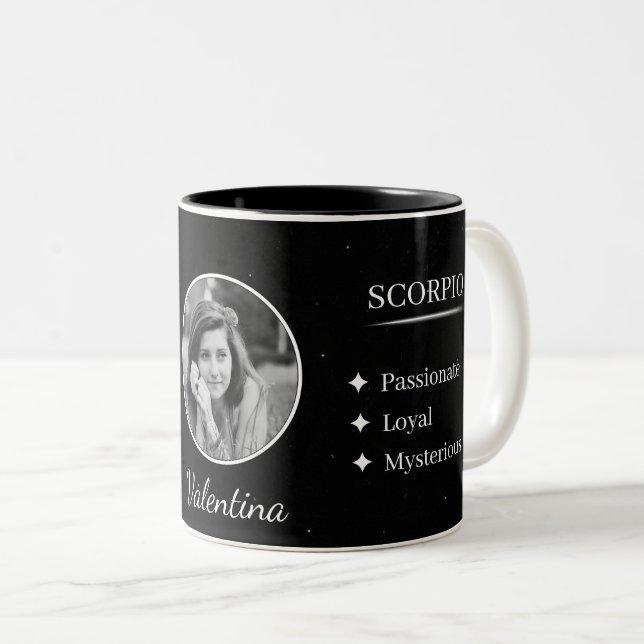 Café Em Dois Tons Caneca de características do zodíaco Escorpião com (Frente Esquerda)