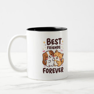 Café Em Dois Tons Caneca de Cartoon - Cachorro e Gato de Kawaii - An